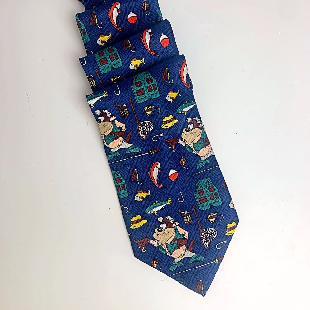 Warner Bros Looney Tunes Taz Fishing Satin Necktie - Picture 4 of 6